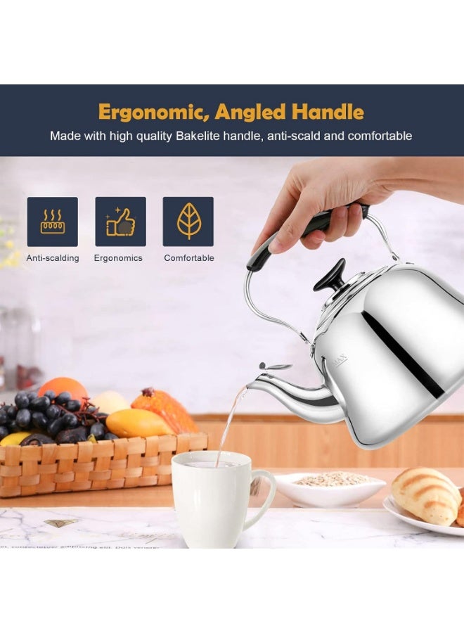 KITCHENOO Tea Kettle Stovetop Whistling Teakettle ClassicTeapot Stainless Steel Tea Pots for Stove Top with Heat-resistant Folding Handle Mirror Finish, 1.5 liters - Image 3