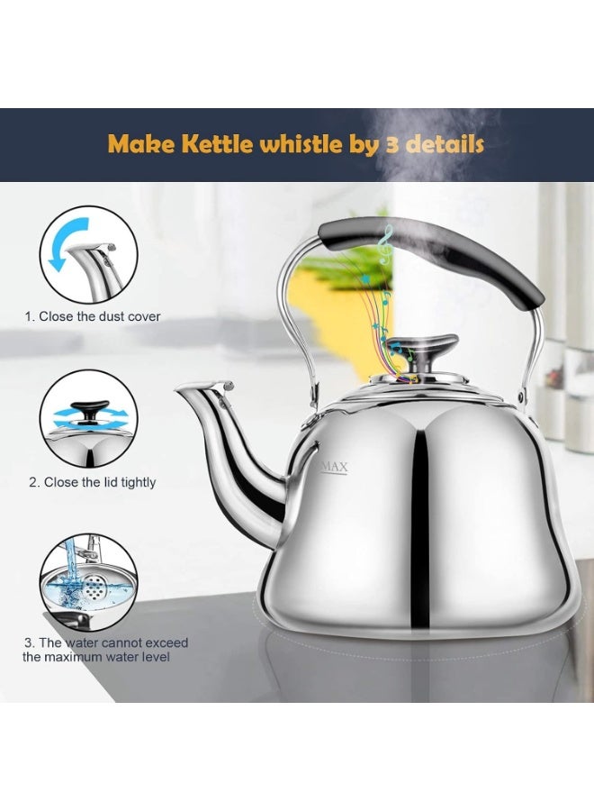 KITCHENOO Tea Kettle Stovetop Whistling Teakettle ClassicTeapot Stainless Steel Tea Pots for Stove Top with Heat-resistant Folding Handle Mirror Finish, 1.5 liters - Image 4
