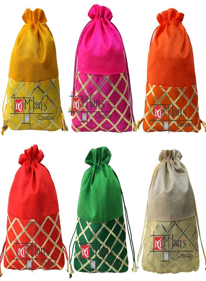 MILAN'S CREATION: Gota lace Colorful Potli Bags for Women, Shagun, Return Gift Potli Bags, Dry Fruits Potli Bags, Party Favor Gift Bags, Giveaways (Set of 6 Mix colors) - Image 4