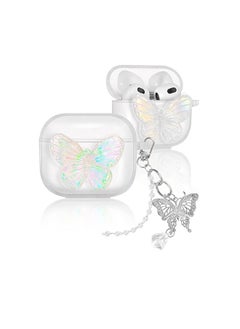Transparent Glitter Butterfly Headphone Cover Suitable For Air Pod 3 (2021), Apple Bluetooth Wireless Earphone Protection Case, Retro Butterfly Pendant Decoration (White)