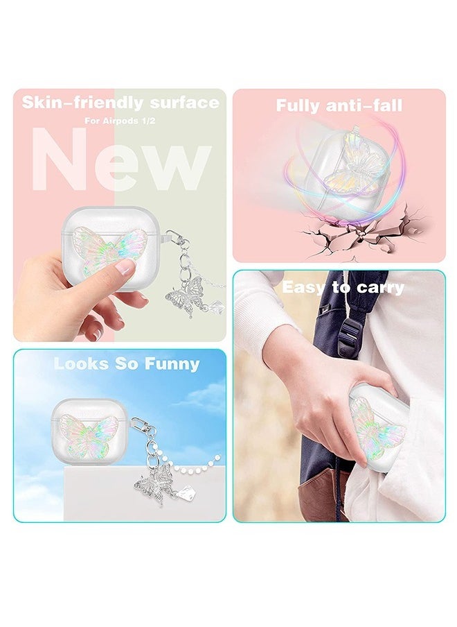 Generic - Transparent Glitter Butterfly Headphone Cover Suitable For Air Pod 3 (2021), Apple Bluetooth Wireless Earphone Protection Case, Retro Butterfly Pendant Decoration (White) - Image 1