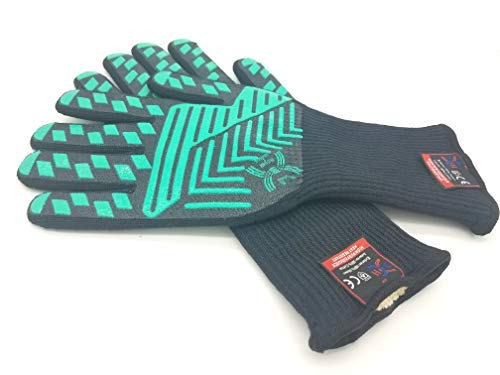 JH J H Heat Resistant Oven Glove:EN407 Certified 932 °F, 2 Layers Silicone Coating, Oven Mitts for Cooking, Kitchen, Fireplace,Camping, Grilling (Black/Green, Extra Long Cuff) - Image 5