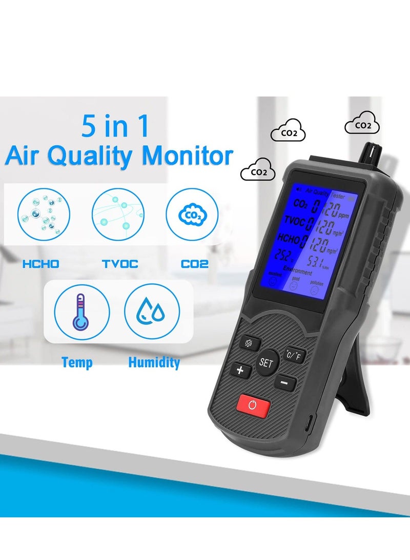 Air Quality Monitor, Accurate Tester for CO2, HCHO, TVOC, Formaldehyde Detector, Temperature and Humidity Meter Sensor, Tester Real Time Air Data Recording for Home, Office, Outdoor  - Image 3