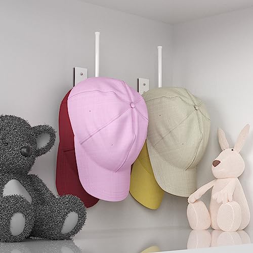Durmmur 2 Pack Hat Racks for Baseball Caps, Stainless Steel Hat Organizer for Baseball Cap, Hat Holder Storage Organizer, Hat Hanger Strong Adhesive/Wall Drilled for Door, Bedroom, Closet(White 6 in) - Image 2