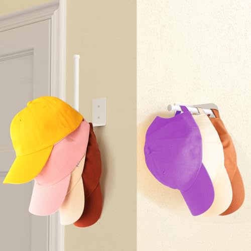 Durmmur 2 Pack Hat Racks for Baseball Caps, Stainless Steel Hat Organizer for Baseball Cap, Hat Holder Storage Organizer, Hat Hanger Strong Adhesive/Wall Drilled for Door, Bedroom, Closet(White 6 in) - Image 5