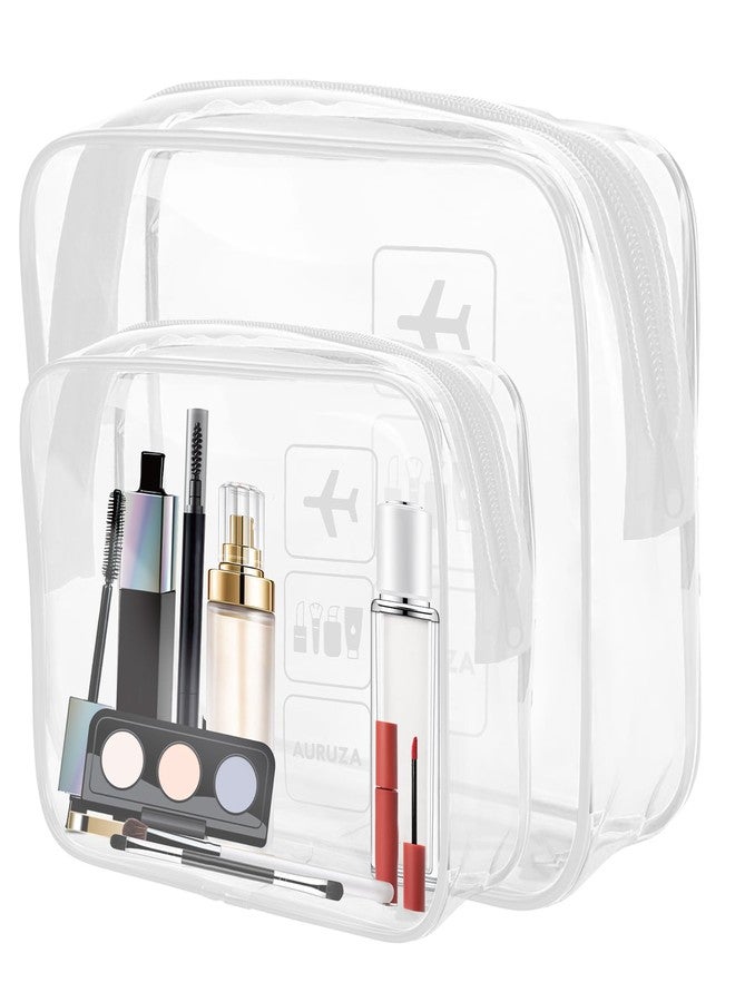 AURUZA 2 Pack Travel Toiletry Bag, Clear Makeup Bag, TSA Approved Cosmetic Bag with Zipper, Clear Organizer Carry on Bag for Women, PVC Cosmetic Pouch - Image 1