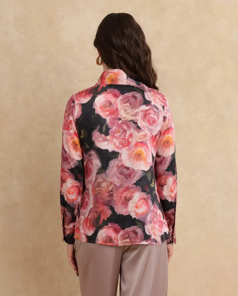 Rareism Women's Cowl Neck Floral Print Top
