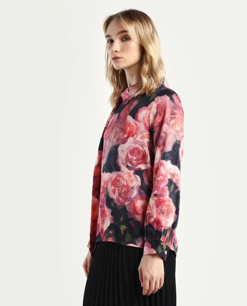 Rareism Women's Cowl Neck Floral Print Top