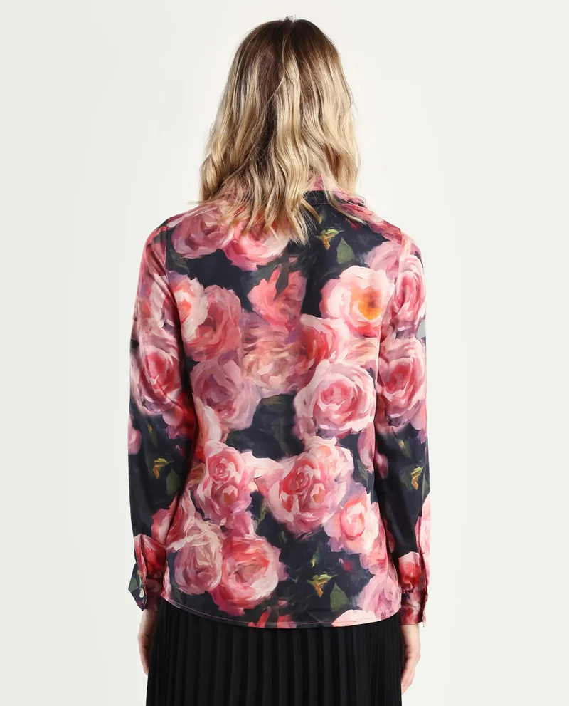 Rareism Women's Cowl Neck Floral Print Top