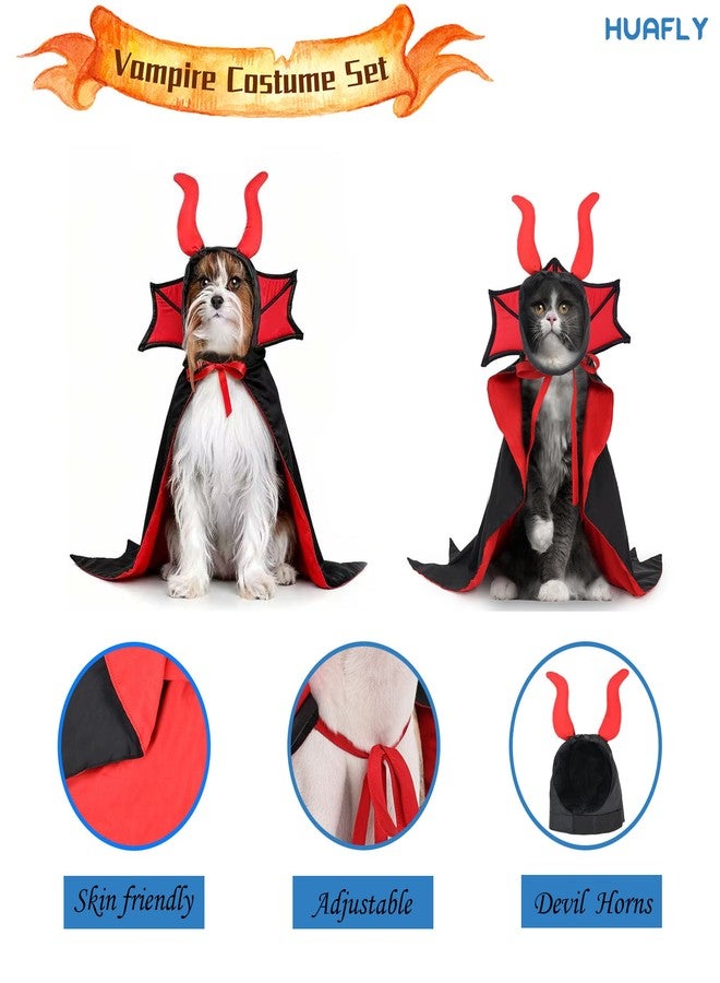 Huafly Cat Costume,Dog Halloween Costumes, Adjustable Vampire Costume with Devil Horns, Comfortable Halloween Costumes for Dogs Cats - Image 2