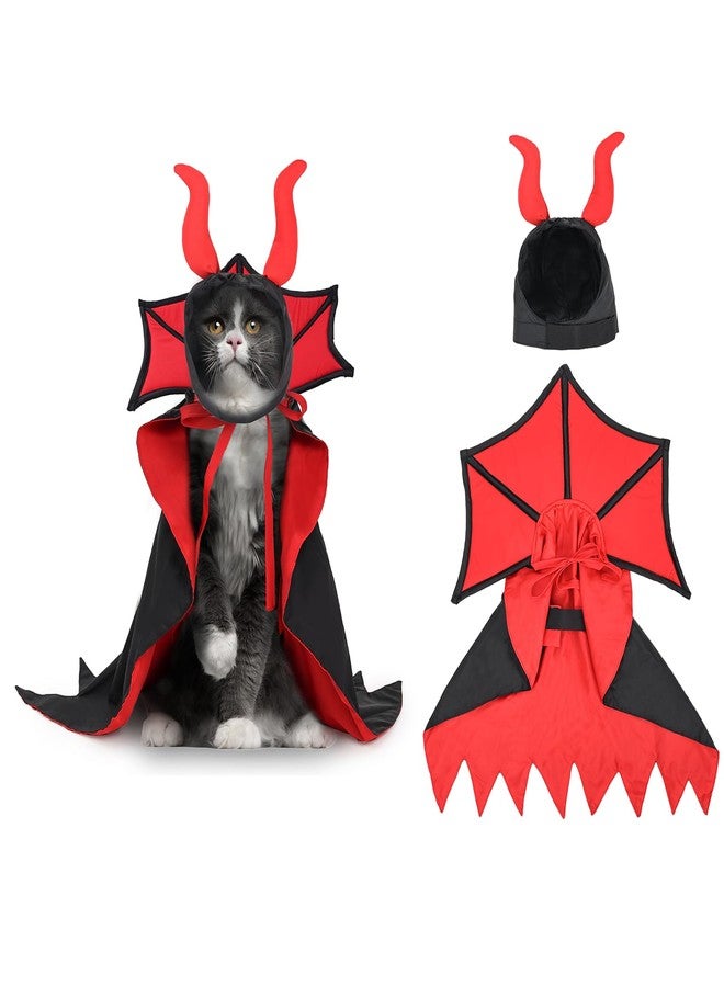 Huafly Cat Costume,Dog Halloween Costumes, Adjustable Vampire Costume with Devil Horns, Comfortable Halloween Costumes for Dogs Cats - Image 1