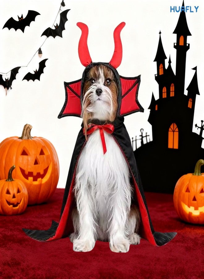 Huafly Cat Costume,Dog Halloween Costumes, Adjustable Vampire Costume with Devil Horns, Comfortable Halloween Costumes for Dogs Cats - Image 5