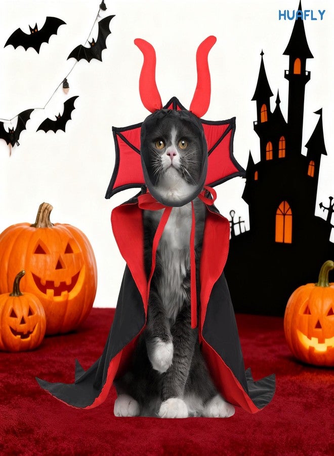 Huafly Cat Costume,Dog Halloween Costumes, Adjustable Vampire Costume with Devil Horns, Comfortable Halloween Costumes for Dogs Cats - Image 4