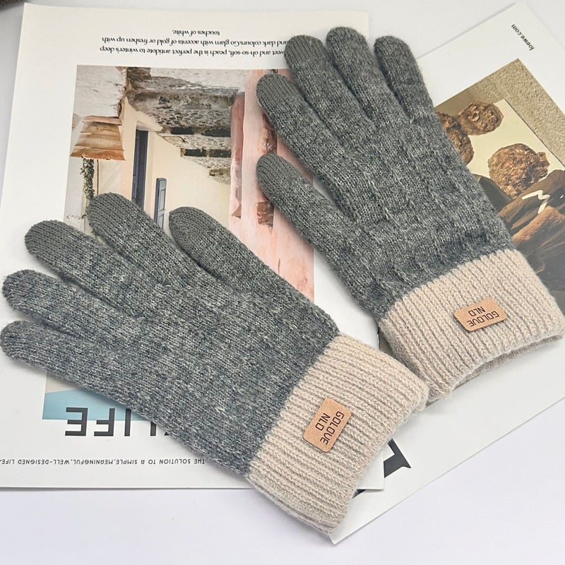 Winter Touchscreen Gloves Knitted Fleece-Lined Thermal Unisex Gray 