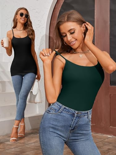 ATTRACO Layer Camisoles with Built in Bra Cami Tank Top Pack Black Green Medium - Image 5