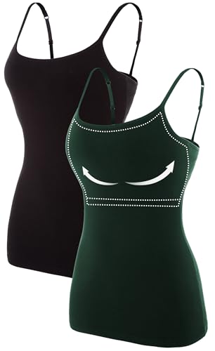 ATTRACO Layer Camisoles with Built in Bra Cami Tank Top Pack Black Green Medium - Image 1