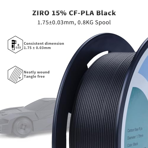 ZIRO Carbon Fiber PLA Filament 1.75mm, CF PLA 3D Printer Filament, Reinforced Material 0.8KG Spool, 15% Carbon Fiber Contained, Fits for Almost All FDM 3D Printers, 1.76lbs, Black - Image 3
