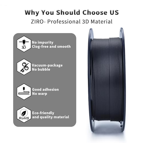 ZIRO Carbon Fiber PLA Filament 1.75mm, CF PLA 3D Printer Filament, Reinforced Material 0.8KG Spool, 15% Carbon Fiber Contained, Fits for Almost All FDM 3D Printers, 1.76lbs, Black - Image 2