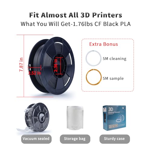 ZIRO Carbon Fiber PLA Filament 1.75mm, CF PLA 3D Printer Filament, Reinforced Material 0.8KG Spool, 15% Carbon Fiber Contained, Fits for Almost All FDM 3D Printers, 1.76lbs, Black - Image 5