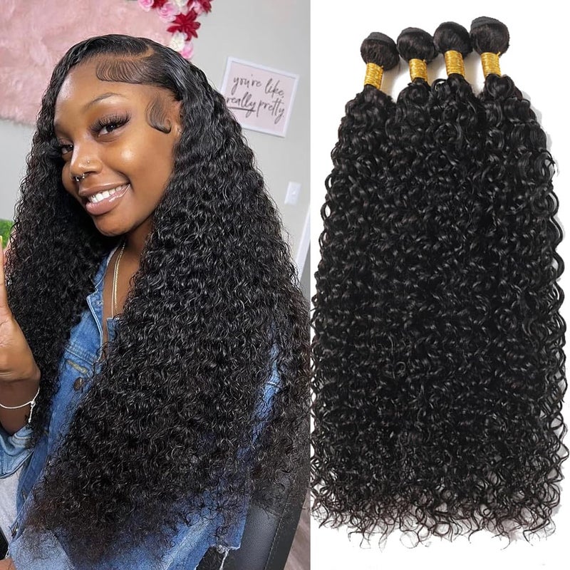 Borchan Brazilian Water Wave 4 Bundles Human Hair Water Curly Wave Human Hair Bundles for Black Women 18 20 22 24 Inch Natural Black Color