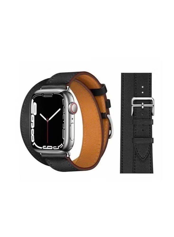 vesus Double Tour Leather Replacement Band For Apple Watch 45/44/42mm