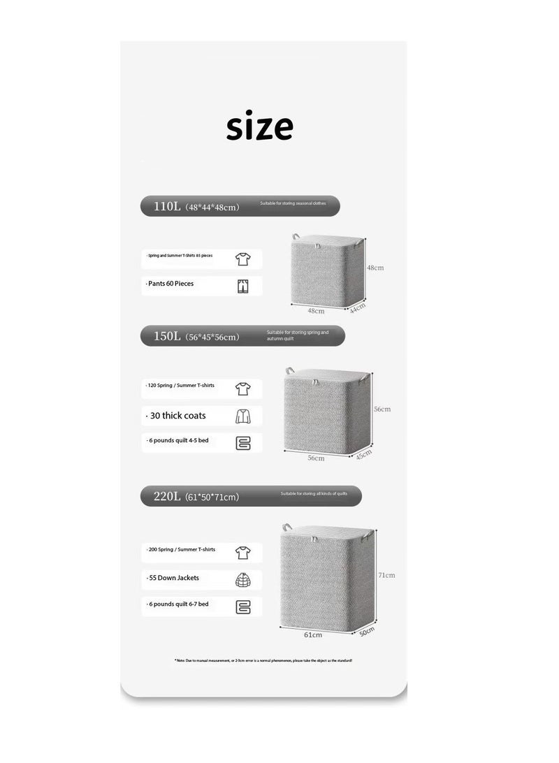 2-Pack Fabric Wardrobe Organizer with Zipper and Handle, Foldable Wardrobe Storage Basket, Stackable Wardrobe Clothes Organizer, Cube Storage Box for Bedroom Wardrobe to Store Sundries Such as Clothes, T-shirts, Jeans, Sweaters, Toys and Books (150L)  - Image 2