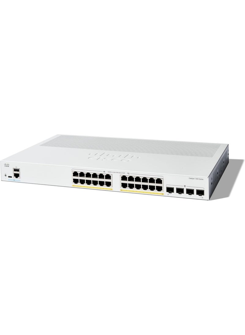 Cisco Systems مفتاح سيسكو كاتاليست 1300-24P-4G المدارة، 24 منفذ GE، PoE، 4x1GE SFP، حماية مدى الحياة محدودة (C1300-24P-4G) - Image 1