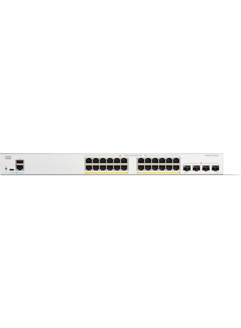 Cisco Systems مفتاح سيسكو كاتاليست 1300-24P-4G المدارة، 24 منفذ GE، PoE، 4x1GE SFP، حماية مدى الحياة محدودة (C1300-24P-4G) - Image 2