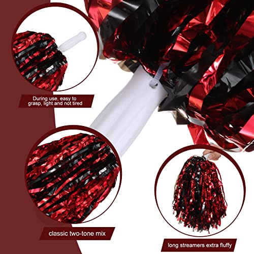 Hanaive 24 Pcs Pom Poms Cheerleading Cheerleader Spirited Cheer Baton Handle Metallic Foil for Sports Team Party Dance Cheering(Black, Gold) - Image 3