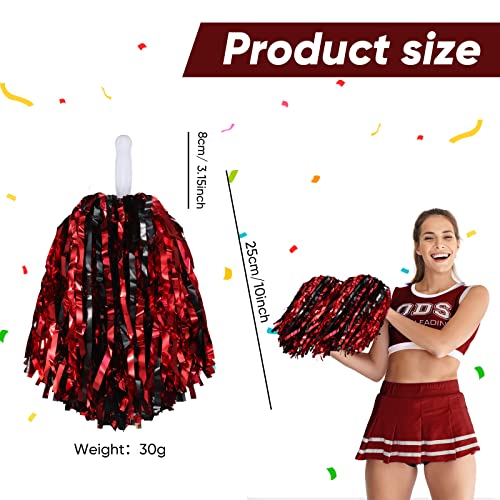 Hanaive 24 Pcs Pom Poms Cheerleading Cheerleader Spirited Cheer Baton Handle Metallic Foil for Sports Team Party Dance Cheering(Black, Gold) - Image 2