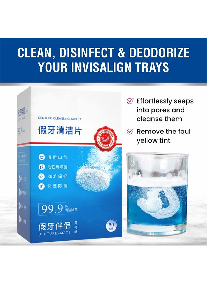 60 Retainer and Denture Cleaning Tablets (2 Months Supply) - Cleaner Removes Plaque, Stains from Dentures/Retainers/Night Guards/Mouth Guard/Aligners and Removable Dental Appliances
