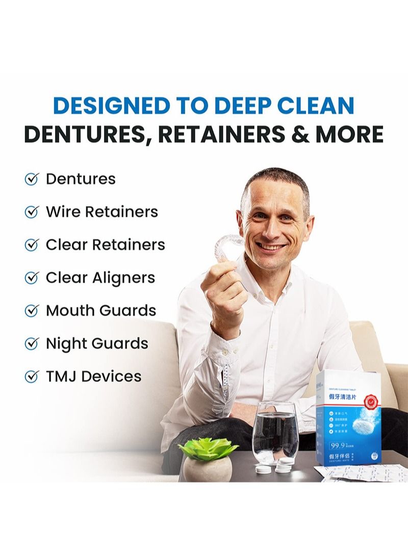 60 Retainer and Denture Cleaning Tablets (2 Months Supply) - Cleaner Removes Plaque, Stains from Dentures/Retainers/Night Guards/Mouth Guard/Aligners and Removable Dental Appliances