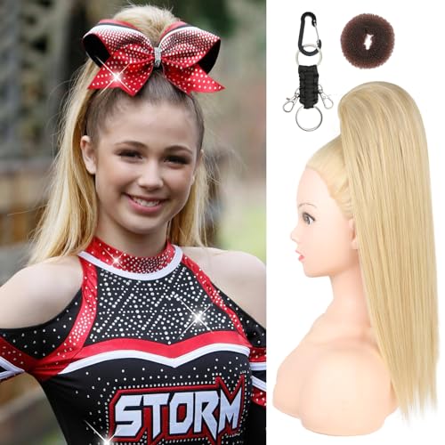 SEIKEA Cheer Ponytail Hair Piece 16 Champagne Blonde Straight Cheerleader Hairpiece Ponytail Extension for Cheerleader Competition Dance Champagne Blonde - Image 1