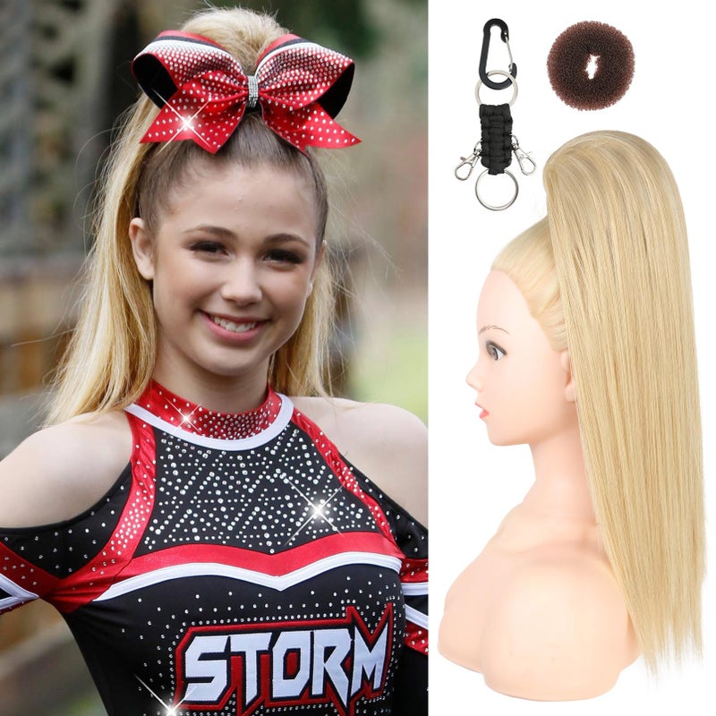 SEIKEA Cheer Ponytail Hair Piece 16 Champagne Blonde Straight Cheerleader Hairpiece Ponytail Extension for Cheerleader Competition Dance Champagne Blonde - Image 2