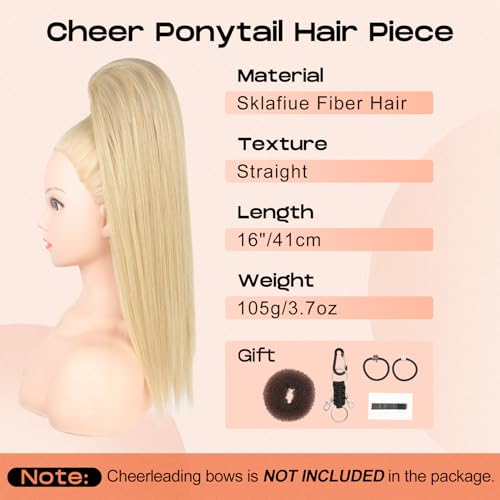 SEIKEA Cheer Ponytail Hair Piece 16 Champagne Blonde Straight Cheerleader Hairpiece Ponytail Extension for Cheerleader Competition Dance Champagne Blonde - Image 3