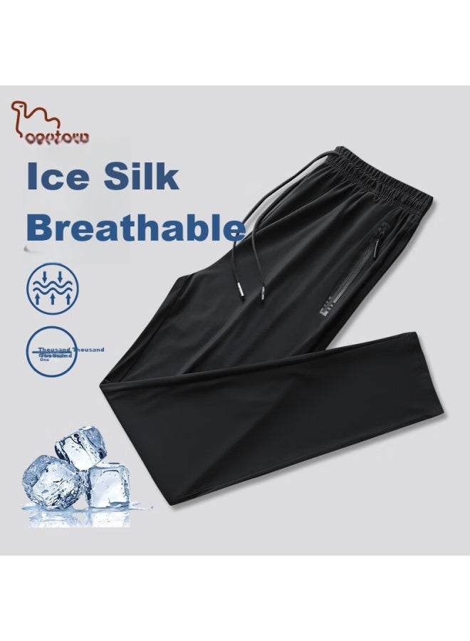 Eastern Camel Ice Silk Casual Pants For Men, Summer Breathable Quick-dry Loose Elastic Straight-leg Trousers, Thin Cool Sports Pants For Me