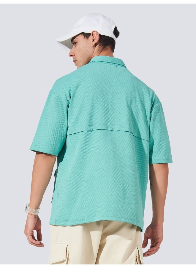 Maniac Mens Collared Neck Fullsleeve Berly Green 3Pockets Polyester Fleece Oversized fit Shacket  - Image 3