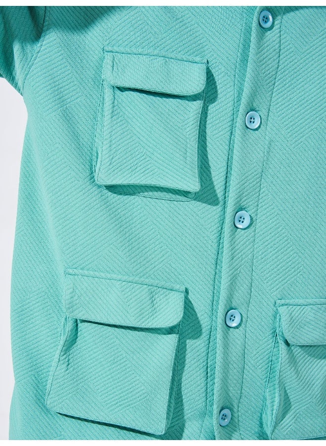 Maniac Mens Collared Neck Fullsleeve Berly Green 3Pockets Polyester Fleece Oversized fit Shacket  - Image 5