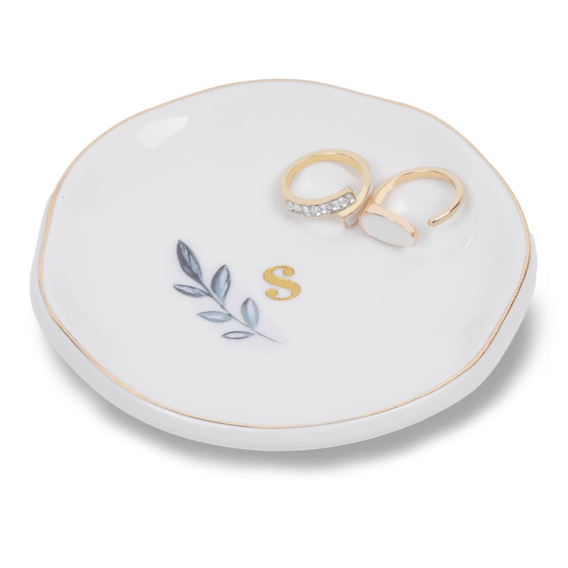 Bayrumber Personalized Ceramic Ring Dish, Initial Jewelry Tray for Rings, Earrings, Necklaces & Bracelets, Gift for Engagements, Birthdays, Holidays, Mom, Sister, Bridesmaid, Bride-to-Be, 4" Ring Plate - Image 1