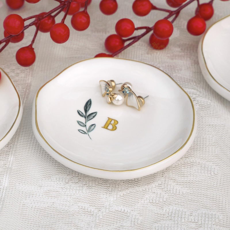 Bayrumber Personalized Ceramic Ring Dish, Initial Jewelry Tray for Rings, Earrings, Necklaces & Bracelets, Gift for Engagements, Birthdays, Holidays, Mom, Sister, Bridesmaid, Bride-to-Be, 4" Ring Plate - Image 5