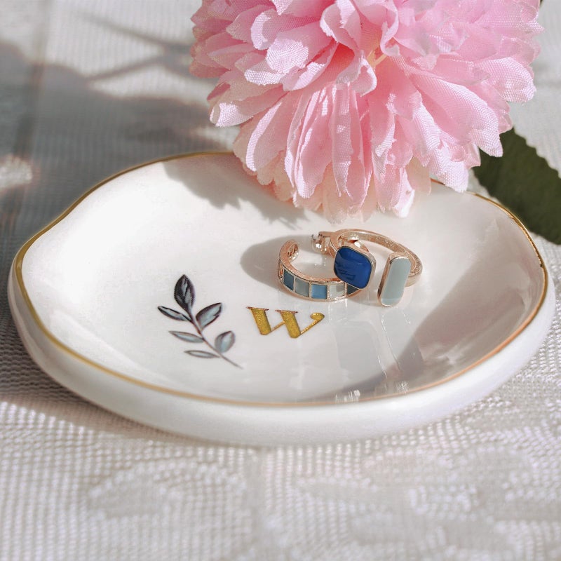 Bayrumber Personalized Ceramic Ring Dish, Initial Jewelry Tray for Rings, Earrings, Necklaces & Bracelets, Gift for Engagements, Birthdays, Holidays, Mom, Sister, Bridesmaid, Bride-to-Be, 4" Ring Plate - Image 3