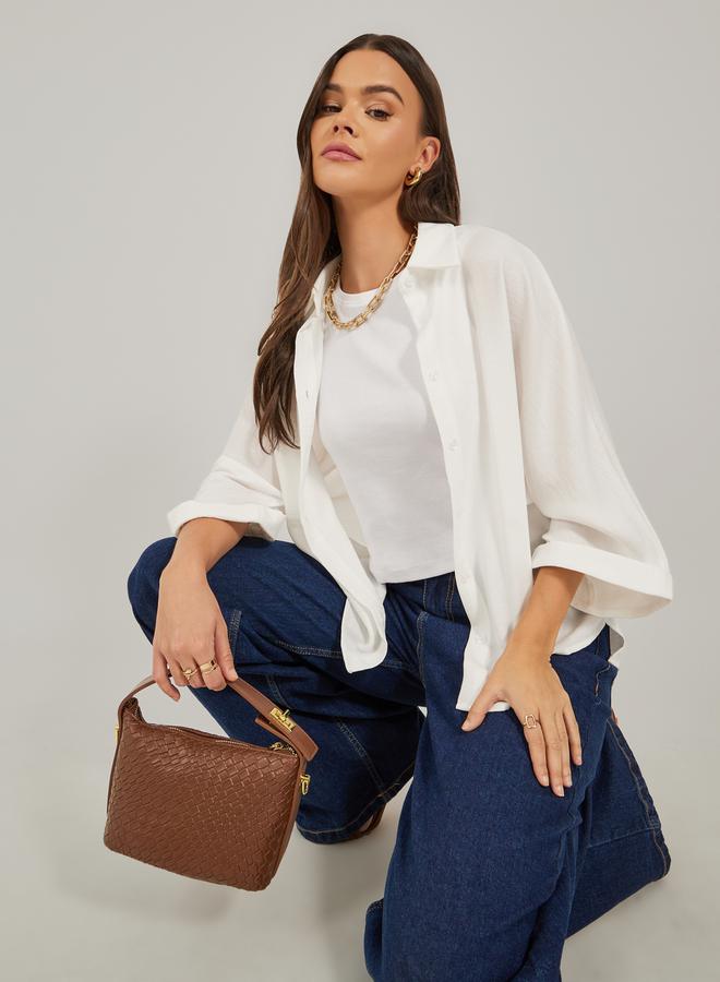 ستايلي قميص بأكمام 3/4 مجعدة بقصة واسعة - Image 1