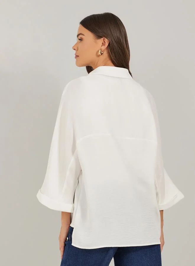 Styli Loose Fit Crinkled 3/4 Sleeves Shirt