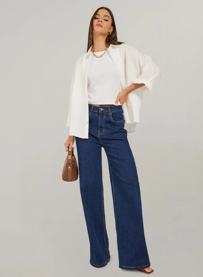 Styli Loose Fit Crinkled 3/4 Sleeves Shirt