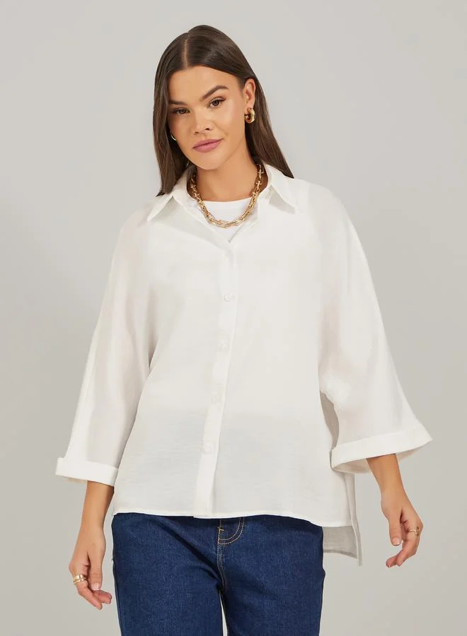 Styli Loose Fit Crinkled 3/4 Sleeves Shirt