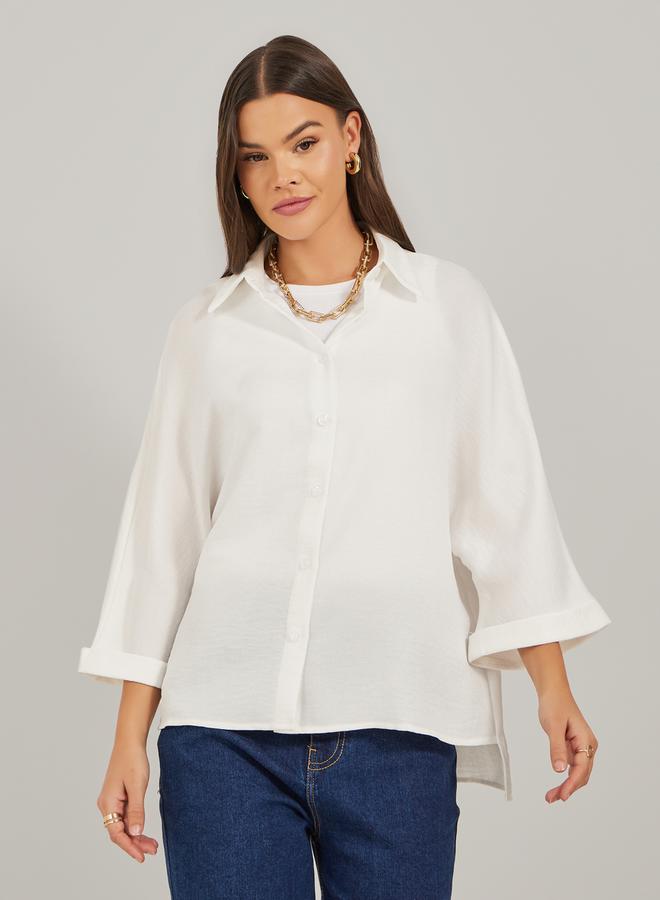 ستايلي قميص بأكمام 3/4 مجعدة بقصة واسعة - Image 4