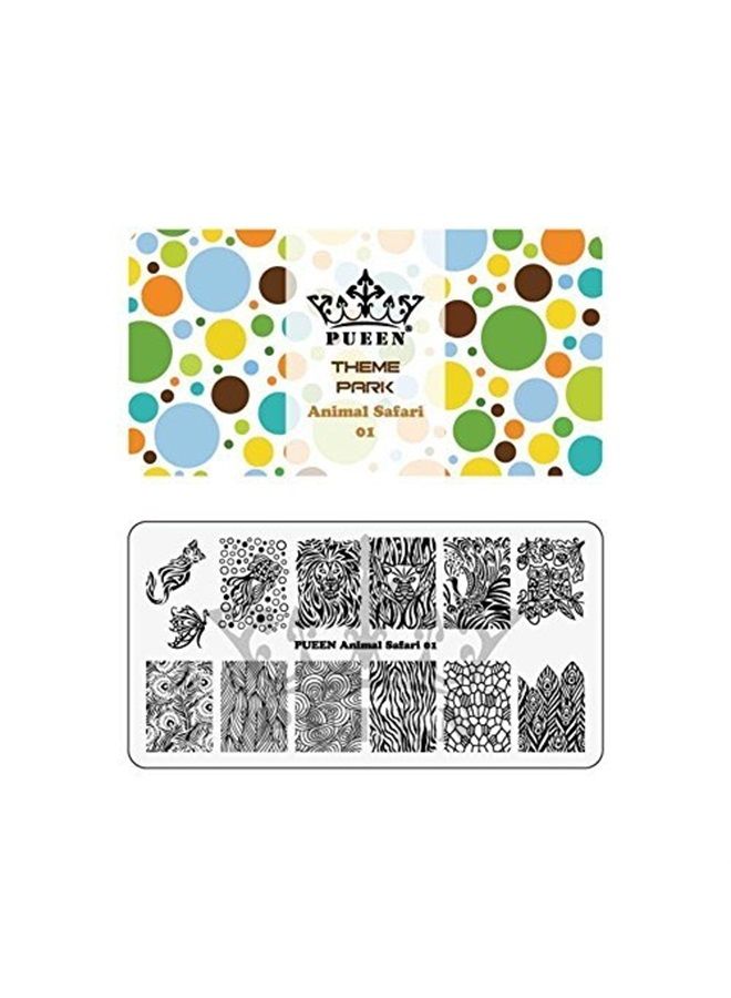 PUEEN Nail Art Stamping Plate - Animal Safari 01 - Theme Park Collection 125x65mm Unique Nailart Polish Stamping Manicure Image Plates Accessories Kit - BH000713 - Image 1
