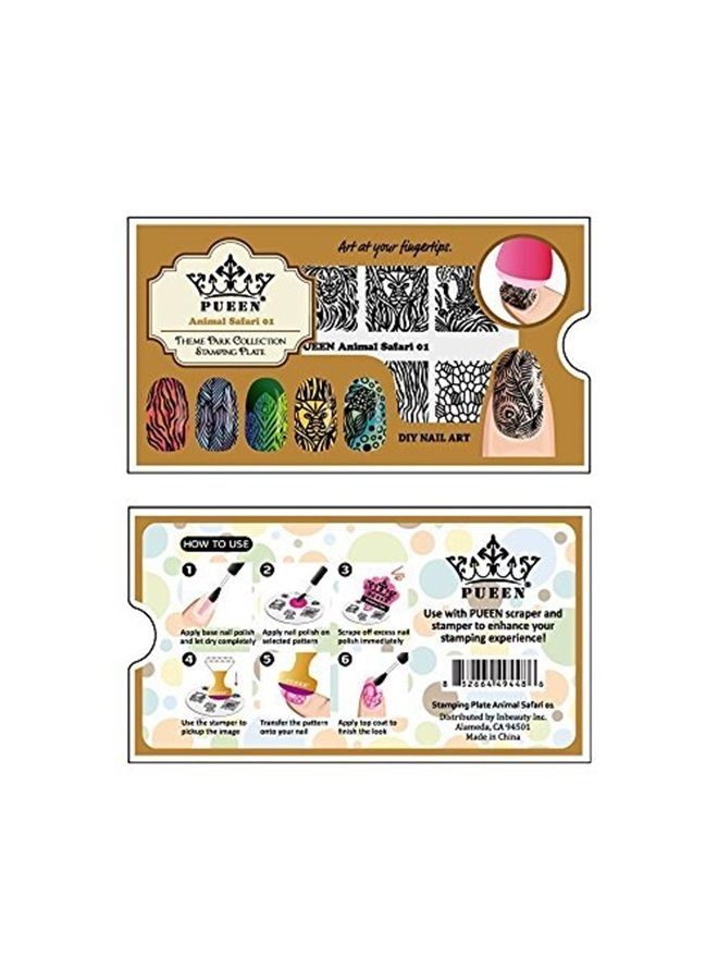 PUEEN Nail Art Stamping Plate - Animal Safari 01 - Theme Park Collection 125x65mm Unique Nailart Polish Stamping Manicure Image Plates Accessories Kit - BH000713 - Image 3