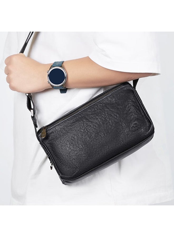 American Bison Men's Leather Crossbody Bag Business Genuine Leather Shoulder Bag Casual Fashion Small Black Bag - Image 1