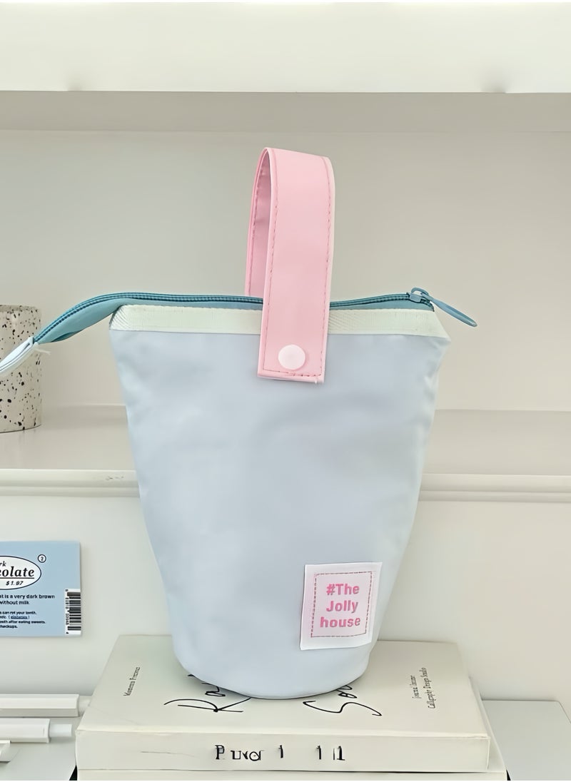 Paraphrase Pink & Mint Green Multi-Functional Foldable & Standable Pencil Case – Cute Storage Pouch & Makeup Brush Holder for School, Travel, and Daily Use  - Image 1